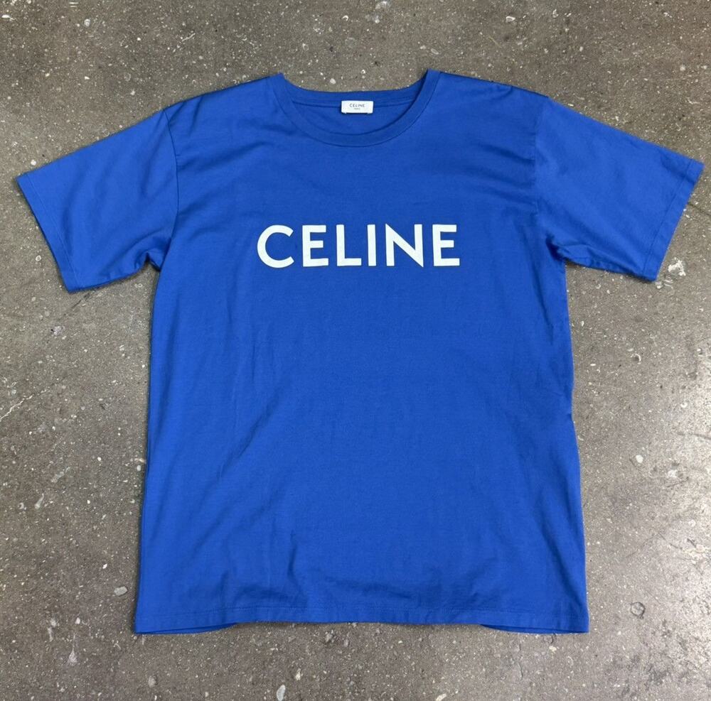 Celine Print Logo Blue T-Shirt